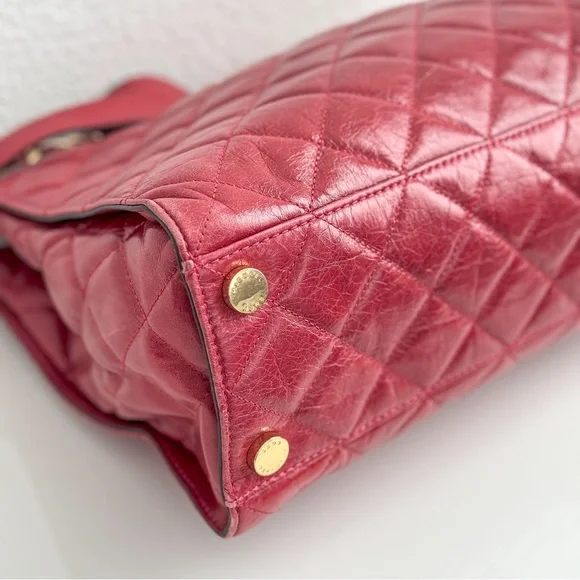 Michael Kors Susannah Red Quilted Chain Shopper Tote Bag